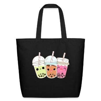 3 Bubble Tea Boba Bubble Tea Kawaii - Eco-Friendly Cotton Tote - black - Front