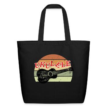 Retro Sunset Ukulele Distressed Drawing - Eco-Friendly Cotton Tote - black - Front
