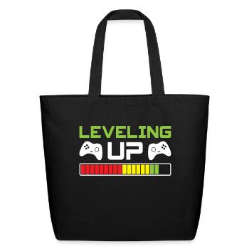 Leveling Up - Eco-Friendly Cotton Tote - black - Front