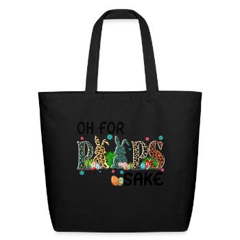 Oh For Peeps sake Funny Easter Bunny Ear Egg Kids - Eco-Friendly Cotton Tote - black - Front