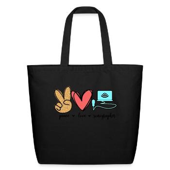 Peace Love Tech Heart - Eco-Friendly Cotton Tote - black - Front