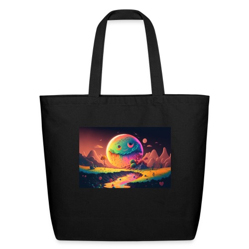 Spooky Smiling Moon Mountainscape - Psychedelia - Eco-Friendly Cotton Tote