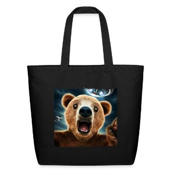 bear ufo selfie - Eco-Friendly Cotton Tote - black - Front