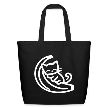 Cat Sleeping On Half Moon Banana - Vector 1 Color - Eco-Friendly Cotton Tote - black - Front