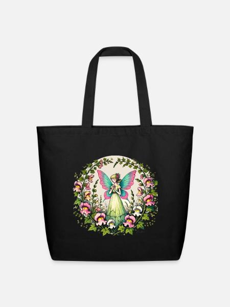 Fairy in Bloom Circle - Eco-Friendly Cotton Tote - black