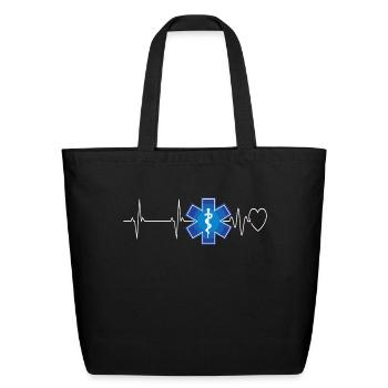 Paramedic Heartbeat Ekg Emergency Emt Ems Gift - Eco-Friendly Cotton Tote - black - Front