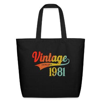 January 1981 Birthday Vintage January 1981 Awesome - Eco-Friendly Cotton Tote - black - Front