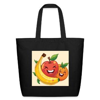 Fruit Friends Cheerful Cartoon Trio - Eco-Friendly Cotton Tote - black - Front