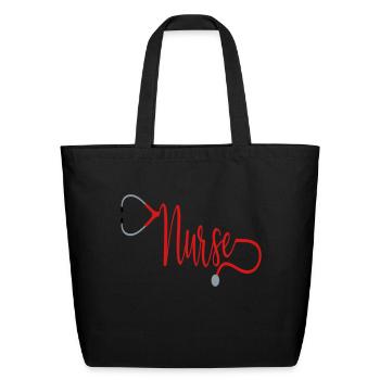 Nurse Stethoscope - Eco-Friendly Cotton Tote - black - Front