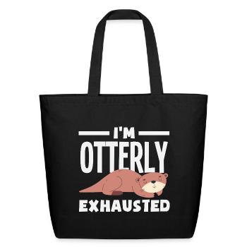 Sea Otter Cartoon Pun Funny - Eco-Friendly Cotton Tote - black - Front