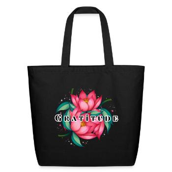 Gratitude Lotus Bloom Print - Eco-Friendly Cotton Tote - black - Front