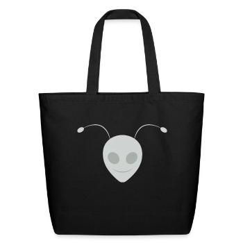 Alien Ant Face Design White Silver - Eco-Friendly Cotton Tote - black - Front
