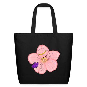 Pastel Hibiscus Butterfly Charm - Eco-Friendly Cotton Tote - black - Front