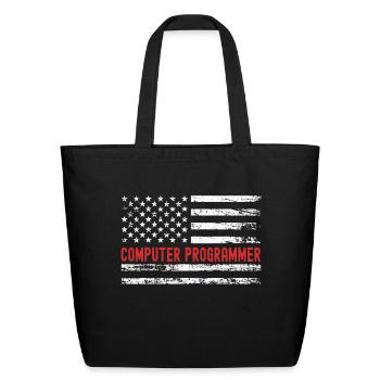 Computer Programmer USA Flag Profession Retro - Eco-Friendly Cotton Tote - black - Front