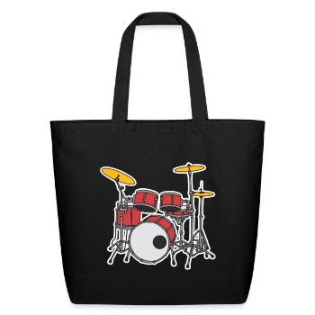 Vintage Drum Set Drawing - Eco-Friendly Cotton Tote - black - Front