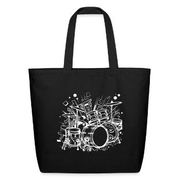 Drum Kit Line Art - Eco-Friendly Cotton Tote - black - Front