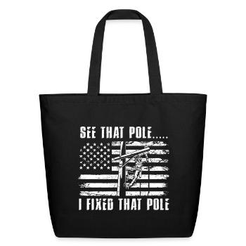 See That Pole Lineman Blue Collar - Eco-Friendly Cotton Tote - black - Front