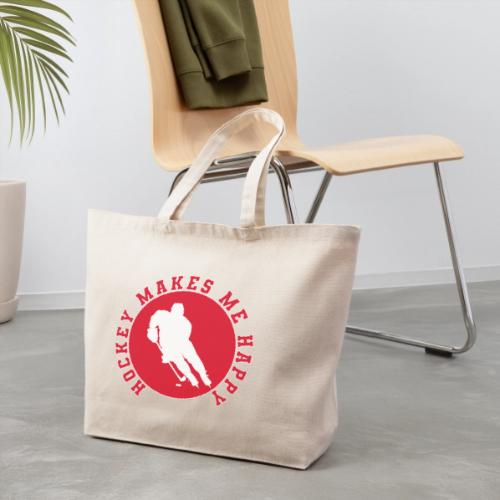Hockey Makes Me Happy – Ice Hockey Fan Emblem - Eco-Friendly Cotton Tote