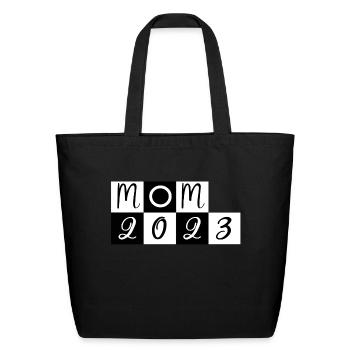 Mom 2023 Checkerboard for New Mama or First Mom - Eco-Friendly Cotton Tote - black - Front