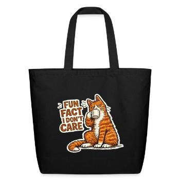 Grumpy Orange Cat Fun Fact I Don't Care Coffee - Eco-Friendly Cotton Tote - black - Front