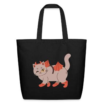 Cute Halloween Devil Cat Bat Wings Costume - Eco-Friendly Cotton Tote - black - Front