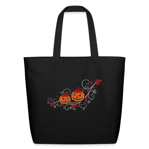 Halloween ornament with pumpkins and flowers. - Eco-Friendly Cotton Tote