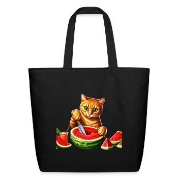 Cat cuts watermelon - Eco-Friendly Cotton Tote - black - Front