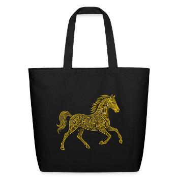 Ornate Gold Celtic Horse Design - Eco-Friendly Cotton Tote - black - Front