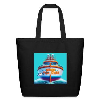 Cartoon Fish Swaps “Fish” for “Tofu” on Boat Name  - Eco-Friendly Cotton Tote - black - Front