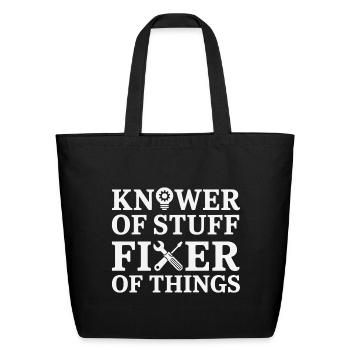 Knower of Stuff, Fixer of Things Handyman Dad Tee - Eco-Friendly Cotton Tote - black - Front