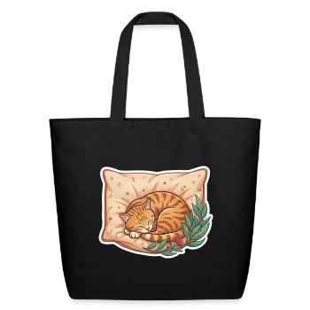 Cozy Nap Orange Cat on Pillow - Eco-Friendly Cotton Tote - black - Front