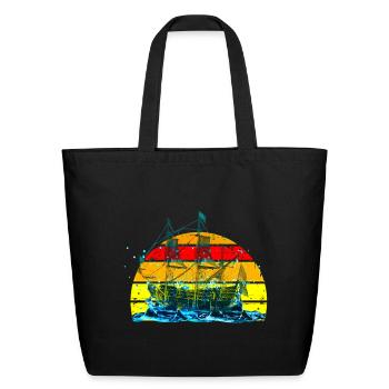 Sunset Sailship Neon Splash - Eco-Friendly Cotton Tote - black - Front