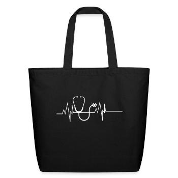 Stethoscope Heartbeat - Eco-Friendly Cotton Tote - black - Front