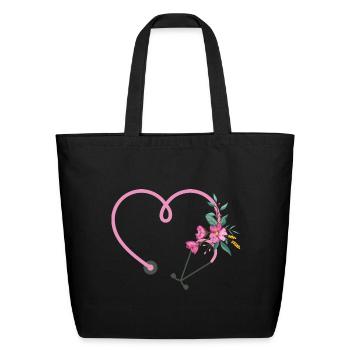 Floral Stethoscope - Eco-Friendly Cotton Tote - black - Front