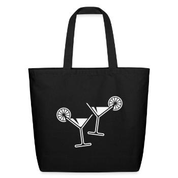 2 Cocktail Glasses / Martini / Cheers + (White) - Eco-Friendly Cotton Tote - black - Front