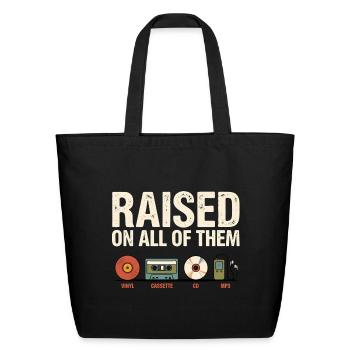 Élevé sur tous ces t-shirts rétro de musique vintage - Sac fourre-tout en coton naturel - noir - Devant