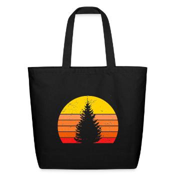Sunset Silhouette of a Pine Tree - Eco-Friendly Cotton Tote - black - Front