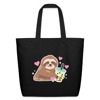 Sloth Bubble Tea - Eco-Friendly Cotton Tote - black - Front