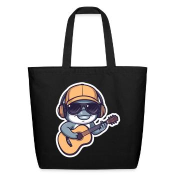 Dolphin Ocean Musician Mascot Kids Shirt - Eco-Friendly Cotton Tote - black - Front