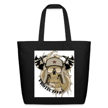 Bold skull motif wearing aviator goggles  - Eco-Friendly Cotton Tote - black - Front