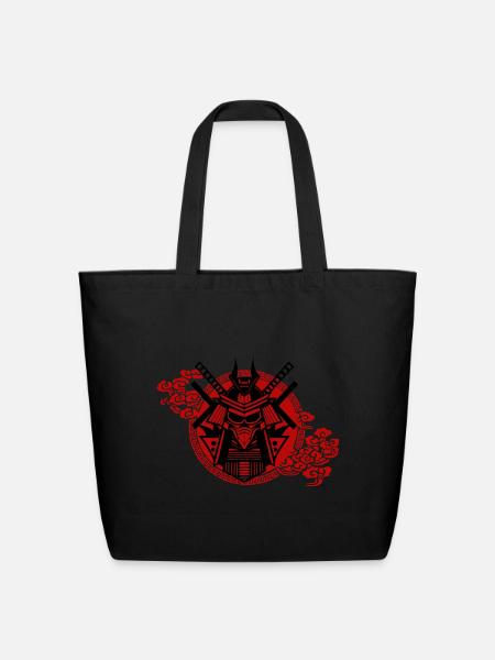 Red Samurai Warrior Mask - Eco-Friendly Cotton Tote - black