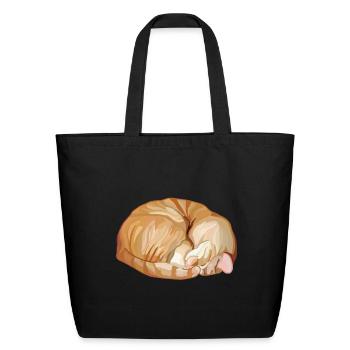 Sleeping Curled Orange Ginger Tabby Cat - Eco-Friendly Cotton Tote - black - Front