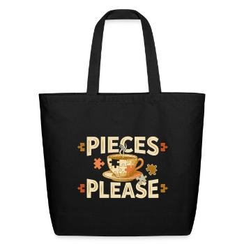 Pieces Please T Shirt, Puzzle Lover Shirt, Funny - Eco-Friendly Cotton Tote - black - Front