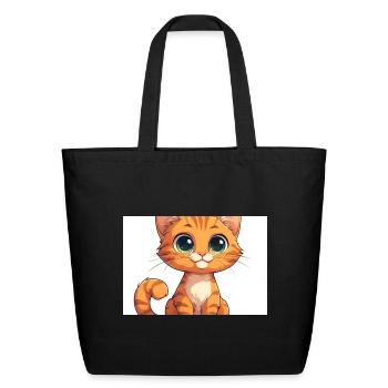 Kawaii Big-Eyed Orange Tabby Kitten - Eco-Friendly Cotton Tote - black - Front