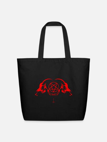 Red Pentagram Emblem with Horned Figures - Eco-Friendly Cotton Tote - black