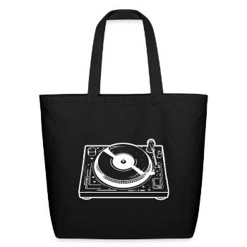 DJ Turntable Graphic - Eco-Friendly Cotton Tote - black - Front