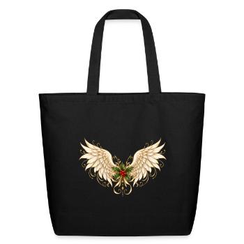 Holly Winged Halo Ornament - Eco-Friendly Cotton Tote - black - Front