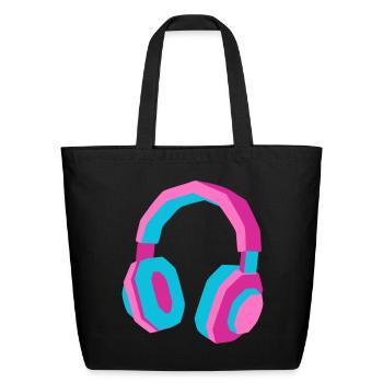 Headphones 80s Retro Synthwave DJ Music Gamer - Eco-Friendly Cotton Tote - black - Front