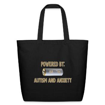 Powered By AA--Autism and Anxiety - Eco-Friendly Cotton Tote - black - Front