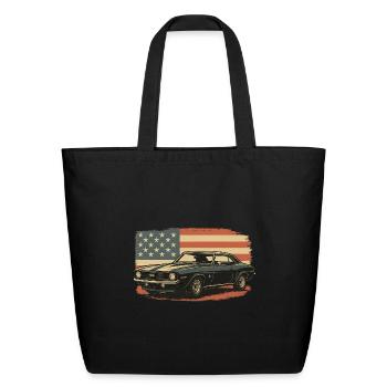 Vintage Muscle Car on Old Glory - Eco-Friendly Cotton Tote - black - Front